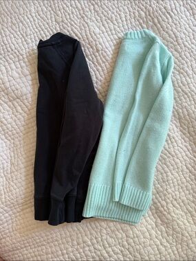 Kids Lightweight Mint Green Crewneck Sweater and black sweatshirt